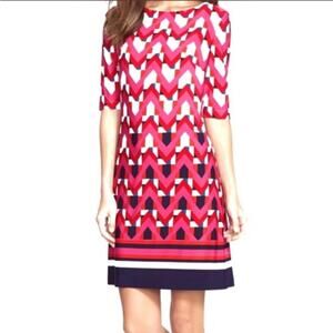 Eliza J Women's Geometric Short Sleeve Stretch Sheath Dress Pink Blue Size 4P